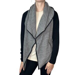 Vintage Gray Black Open Front Waterfall Cardigan Sweater Twee Zipper Pockets